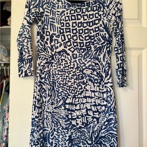 Lilly Pulitzer Navy and White Long Sleeve Printed Dress